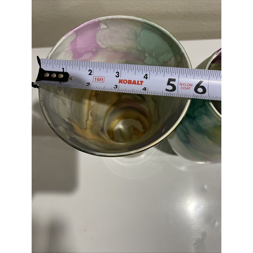 Swirl Vase Reverse Painted Watercolor Art Glass Italy Lot Of 2 Blue Purple Etc - Picture 7 of 13